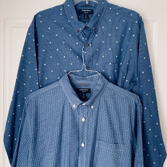 NORDSTROM 2 Mens Button Down Long Sleeve Shirt Sz XL Trim Fit - Picture 4 of 10